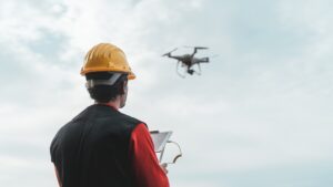 Drone Technology used by a field engineer operating a drone for aerial inspection