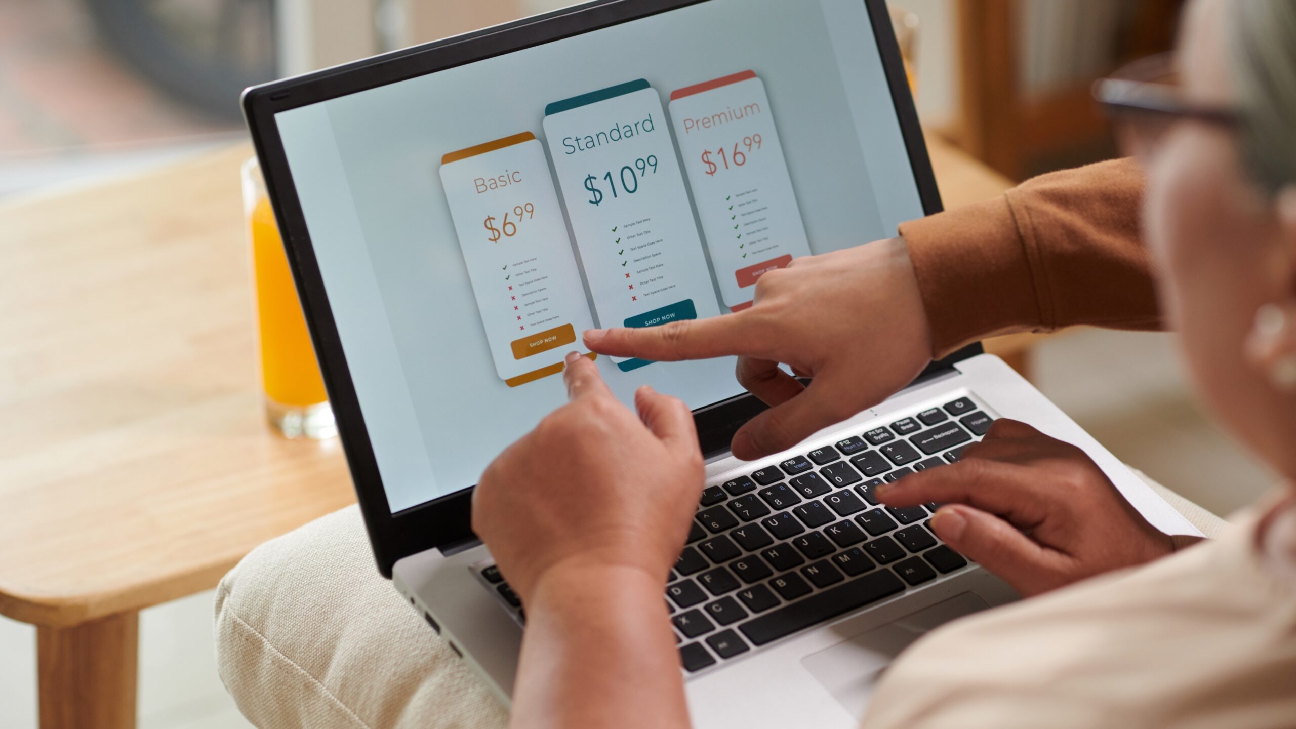 Subscription Box Models comparison displayed on a laptop screen with basic, standard, and premium pricing plans