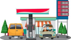 Petrol vs diesel vs electric cars comparison shown at a fuel station with different vehicles, helping decide which makes sense now