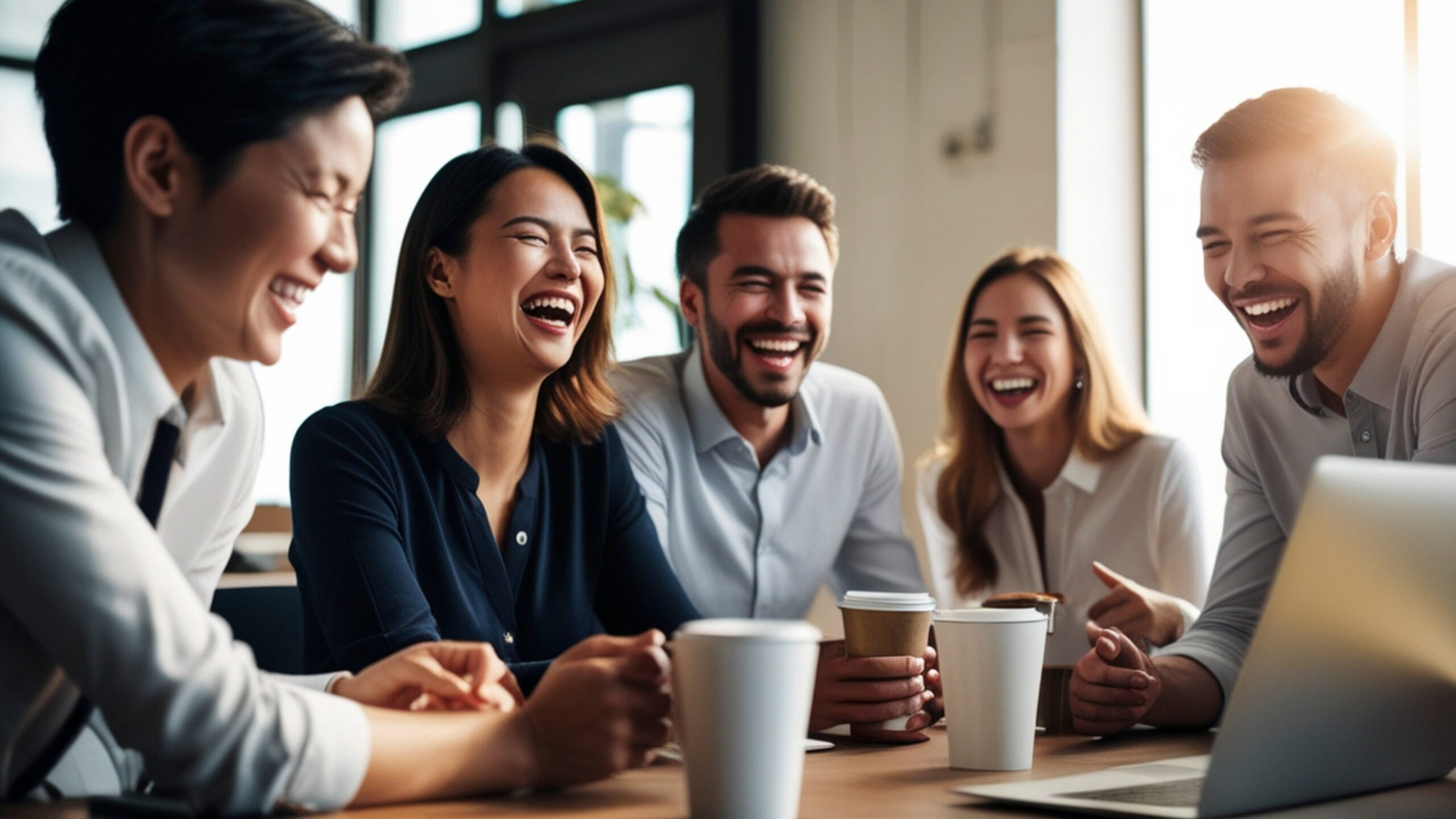 How to Balance Work, Health, and Personal Life with supportive coworkers sharing coffee and laughter at the workplace