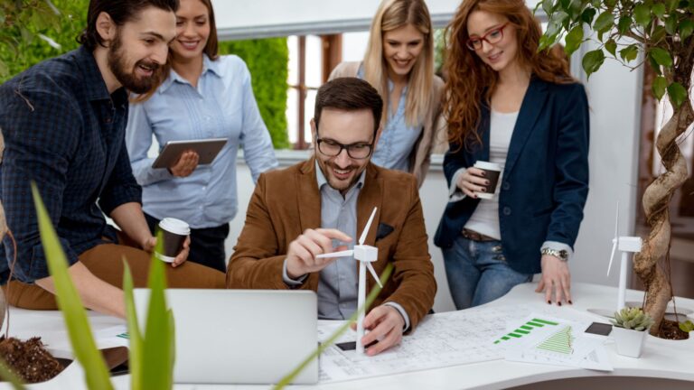 Team brainstorming innovative projects while discussing important skills to learn for the future