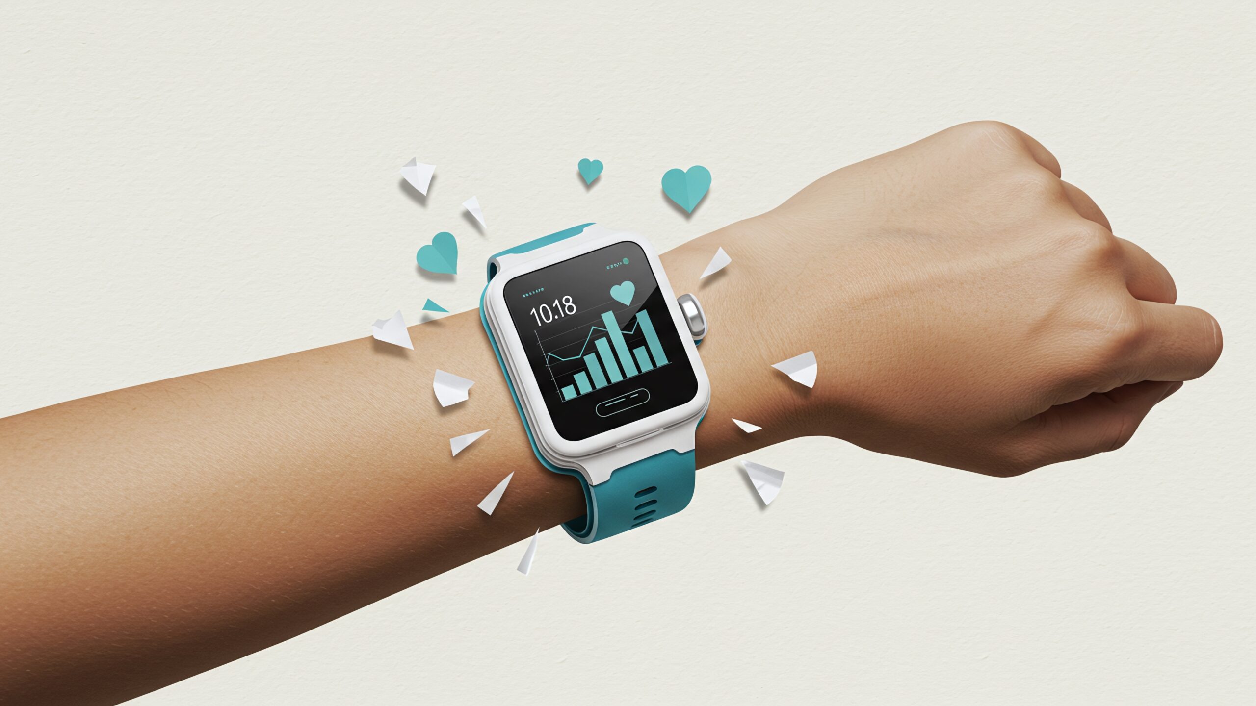 Smartwatch displaying health analytics on a wrist, showcasing AI-integrated wearables for real-time health insights on a budget