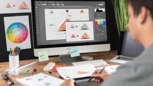Best Free Websites to Learn Graphic Design in 2026 showing logo design practice on computer