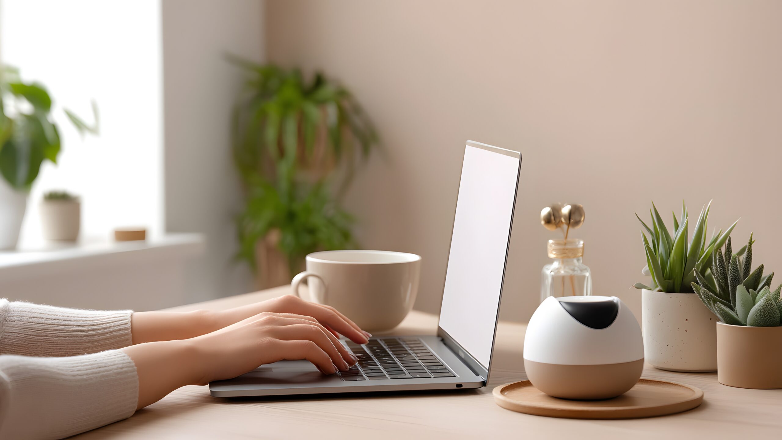 Simple ways to speed up your slow Windows laptop illustrated by a person working on a Windows laptop at a tidy desk