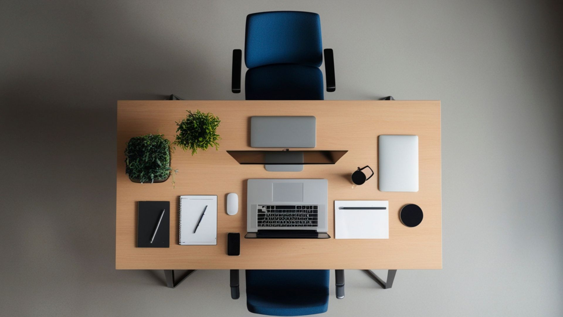 Smart desk setup gadgets for productivity in a clean, modern home office layout.